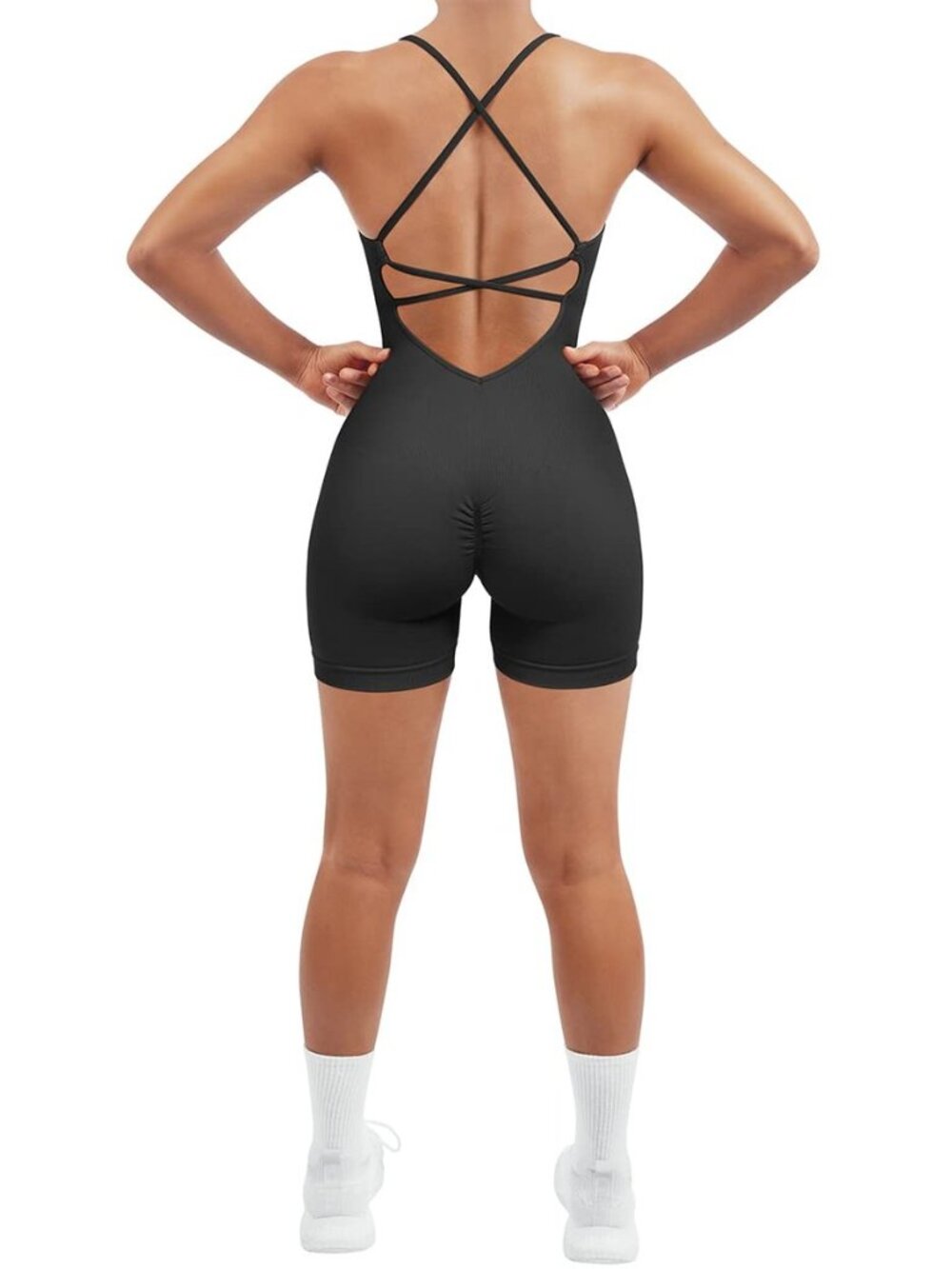 Women Strappy Workout Rompers Seamless Jumpsuit Padded Sports Bra